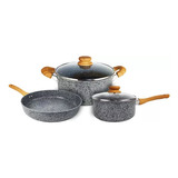 Set Olla Cacerola Sarten Hudson Granito Stone Induccion 