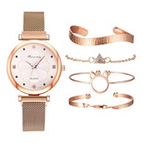 Set Reloj Y Pulseras 5 Piezas Regalo Elegante Brazalete