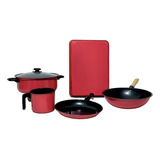  Set Ollas Cacerola Sartén Fary Home 5 Piezas Rojo