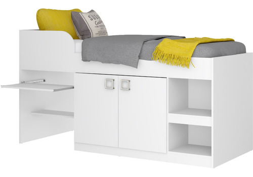 Cama Sencilla Multifuncional Cl Blanco Brillo En Madera