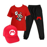 Pack Conjunto Polera Pantalon Gorro Super Mario Bros Gamer