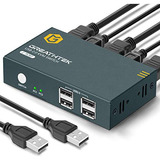 Conmutador Kvm Hdmi Greathtek De 2 Puertos, Usb2.0, Ultra Hd