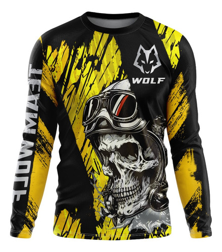 Playera Hombre Motociclista Calavera Wolf Racing Jersey