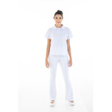 Conjunto Feminino Branco Calça Bailarina E  Camisa Pólo  