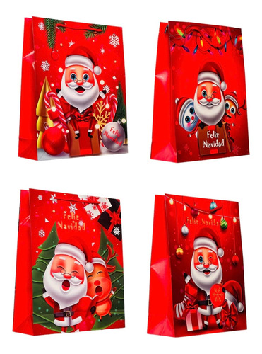 Bolsas De Regalo Navideñas 26x32x10cm Pack 12unid Surtidas