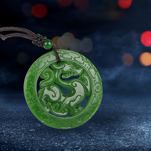 Medalla Colgante B De Jade Verde Con Forma De Dragón Tallada