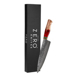 Cuchillo Acero Damasco 7,6'' - Zero Knives - Vg 10 Pro Color Rojo