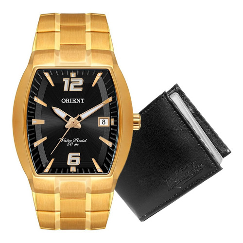 Relogio Orient Masculino Analogico Dourado + Brinde 