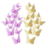 Pegatinas De Pared De Mariposa De Oro Púrpura 3d, 24 Pcs 3 T