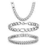 3pcs Cuban Link Figaro Bracelet Necklace Chain For Hombres