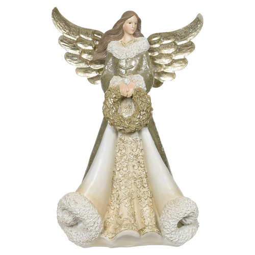 Escultura Em Resina Natal Anjo C/guirlanda 24cm