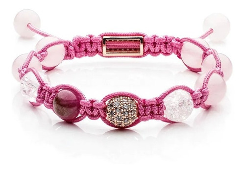 Pulsera Piedra Natural Cuarzo Rosa Cuarzo Cristal Rodio 10mm