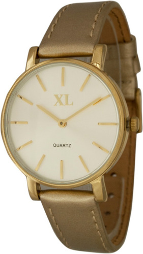 Reloj Xl Extra Large Moda Cuero Dama Xl729 Dorado