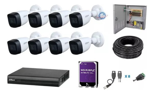 Kit 8 Camaras 5mp Con Microfono Dvr 8 Ch Dahua Disco 3tb P2p