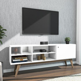 Rack Home Theater Tv 65 Polegadas Sala Branco Marrom Madeira