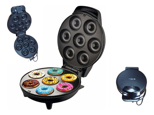 Maquinas Donas 7 Puestos Antiadherente 1000w Universal Royal Color Negro