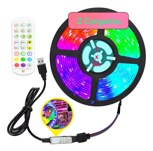 Kit 2 Iluminador Led Rgb Fita 5m Bluetooth Control