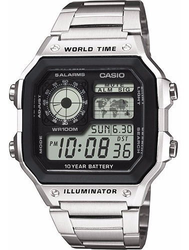 Relógio Casio Ae-1200 Wd Whd Aço Horário Mundial