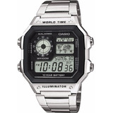 Relógio Casio Ae-1200 Wd Whd Aço Horário Mundial