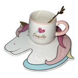 Taza De Cerámica Diseño De Unicornio Con Plato Y Cuchara