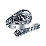 Anillo Ajustable De Calavera En Plata De Ley