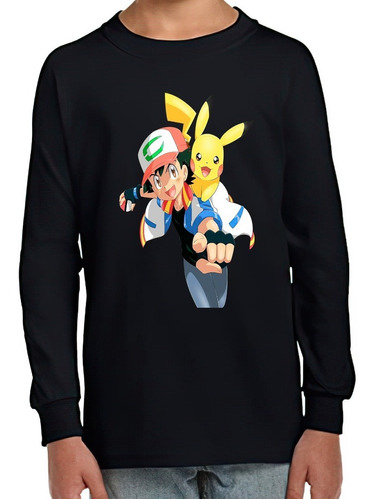 Polera Manga Larga Niño Pokemon Y Pikachu 2022 100% Algodón