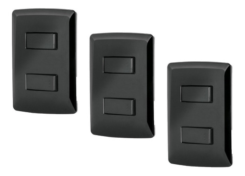 Kit De 3 Placas Armadas Con 2 Apagadores Sencillos Negro
