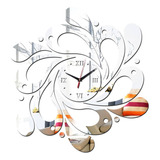 De Pared De Espejo Adhesivo De Pared Floral Reloj Sticker
