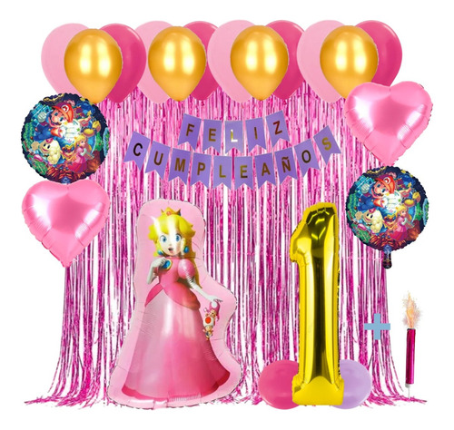 Globos Princesa Peach Kit Decoración Cumpleaños Completo 