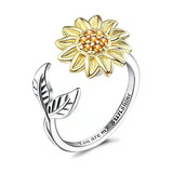 Anillo De Girasol Ajustable De Plata S925 Wo