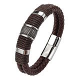 Bracelete Pulseira Couro Legitimo Marrom Homem Moderna