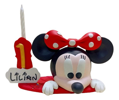 Vela Personalizada Porcelana Fria Minnie Mouse Adorno Pastel