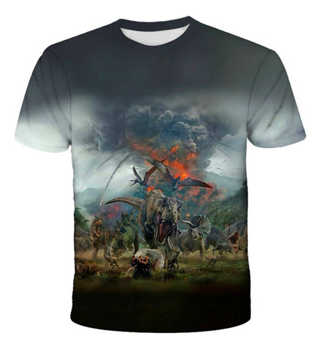 Camiseta Manga Curta Estampada Em 3d Do Jurassic Park Ou