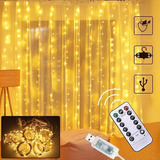 Cortina De Luces 3* 3 M 300 Led Con 8 Modos Recargable Usb