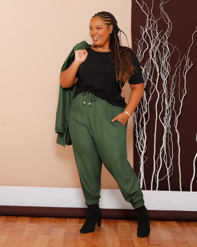 Pantalona C/ Bolsos Laterais Cós Largo E Alto Até Plus Size