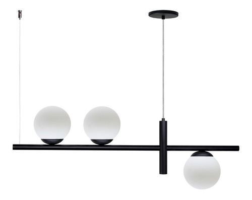 Lustre Pendente Figo Preto -3 Globos Esfera De Vidro Zuri