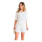 Camisa Linho Feminina Gola Sofisticada Elegante Social