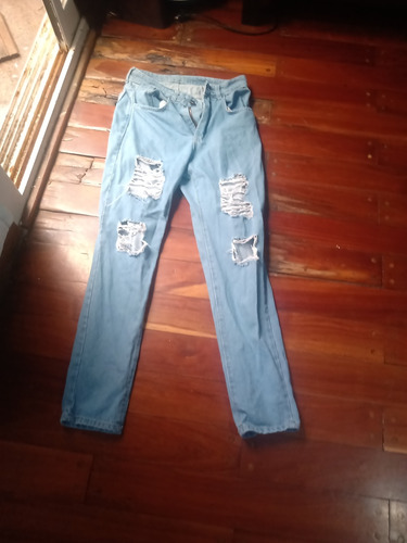 Jean Mom Tiro Alto Pantalón Largo Roturas T 38 