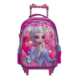 Mochila Infantil Menina Frozen Elsa 3d Led Com Rodinhas