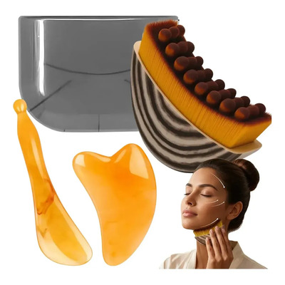 Kit 3 Piezas Lymphatic Contour Face Brush Con Guasha Facial, Herramientas Para Contorno De Cara Y Cuello, Relajación Muscular Facial, Diseño Ergonómico,Regalo para el Día de la Madre, regalo para mamá | Meses sin interés
