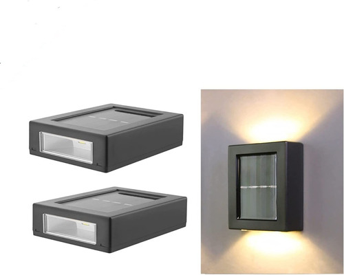 Pack X2 Aplique Lampara De Pared Solar Cuadrado Led Exterior