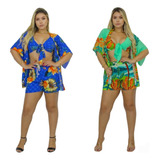 Conjunto 3 Peças Kimono Short Top Saída De Praia Kit Com 2