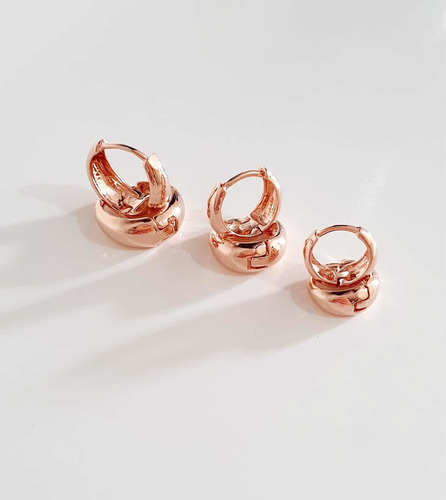 Trio Brinco Argola Fecho Click Banhado Ouro Rose Conj 3 Par