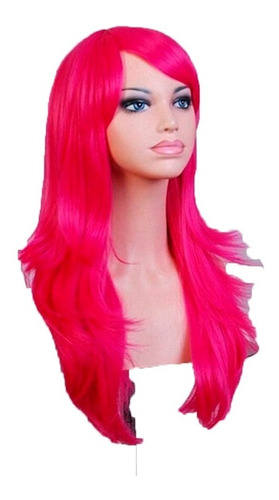 Peluca Rosa Fluo Fucsia Simil Natural Cosplay Drag 65cm