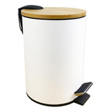 Lixeira 3l Cozinha Banheiro Tampa Bambu Cesto De Lixo Pedal Cor Branco