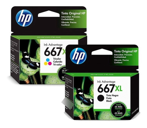 Tinta Hp 667xl Negro + Tricolor Deskjet Ink Adv 2374 100 Pag