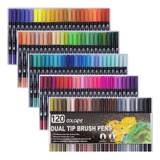 120 Colores Plumones Doble Punta Pencil, Laspang Marcadores A Base De Agua No Toxico Para Niños Adultos