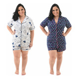 Kit 2 Pijama Feminino Baby Doll Americano Plus Size Oferta