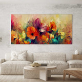 Quadro Sala Abstrato Flores  Coloridas Decorativo 100x50
