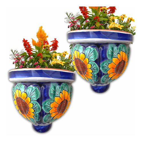 Macetas Grandes  De Pared Talavera Girasoles - 2 Piezas